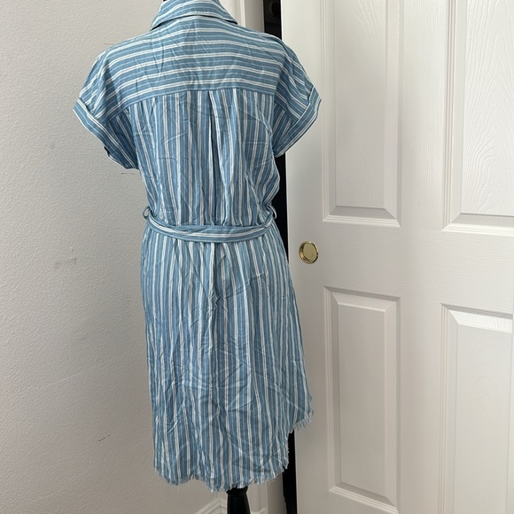 Hem & Thread blue pinstripe collar button down midi dress with waist tie - Picture 3 of 6